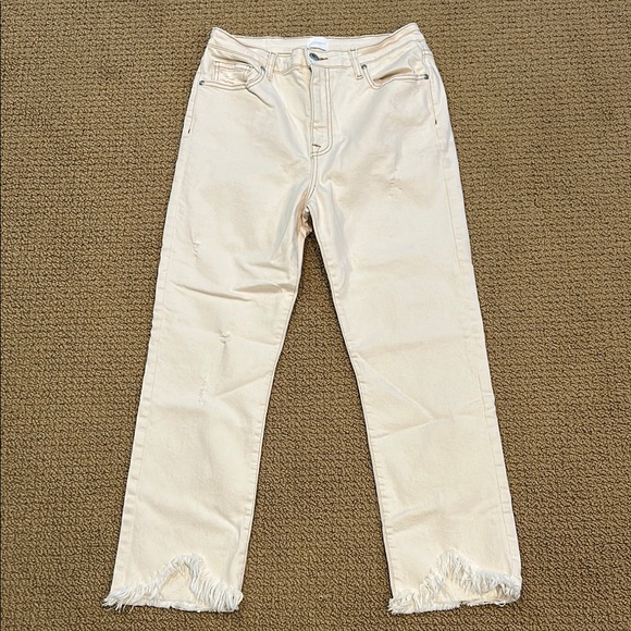 Jonathan Simkhai Denim - Jonathan Simkhai River High Rise Straight Leg Jeans in Ecru 32 Distressed